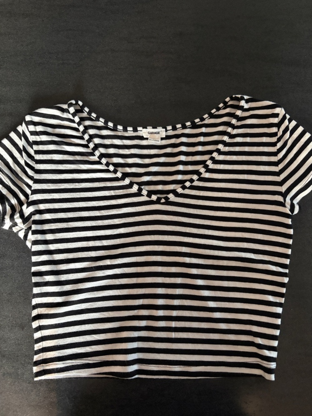 Vintage Garage Black & White Striped V-Neck Crop Top